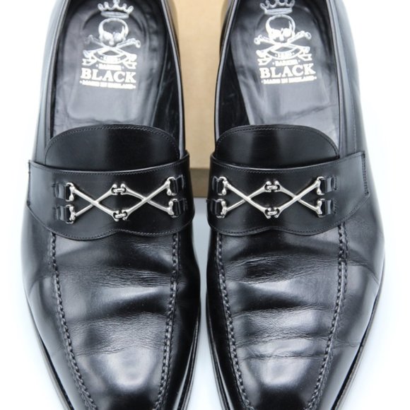 Used Men\'s black leather Barker Black Cross Bone Loafers Size 12 ½